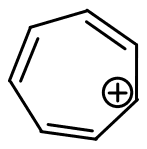 Cycloheptatrienyl cation, a seven-membered ring with three double bonds and a positive charge