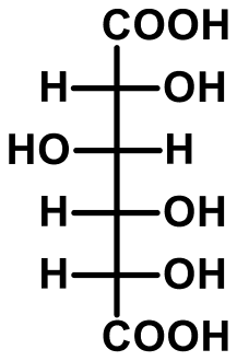 Fischer projection of the D-glucose configuration at C2 to C5 with COOH at both the top and the bottom