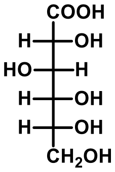 Fischer projection of the D-glucose configuration at C2 to C5 with COOH at the top and CH2OH at the bottom
