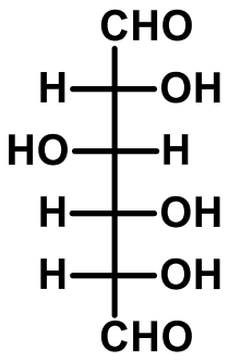 Fischer projection of the D-glucose configuration at C2 to C5 with CHO at both the top and the bottom