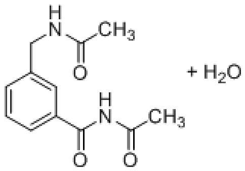 Benzene ring with an acetamidomethyl group and an N-acetylcarboxamide group, plus H2O