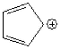 Cyclopentadienyl cation, a five-membered ring with two double bonds and a positive charge