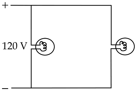 Two bulbs connected in parallel across a 120 V supply