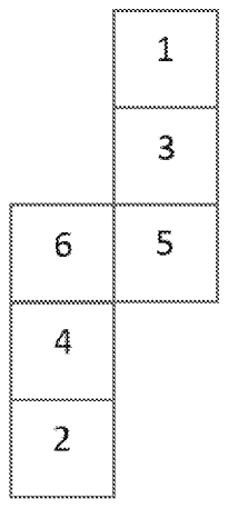 A net of six squares: a right-hand column of 1, 3, 5 from top to bottom and a left-hand column of 6, 4, 2 from top to bottom, with 6 beside 5